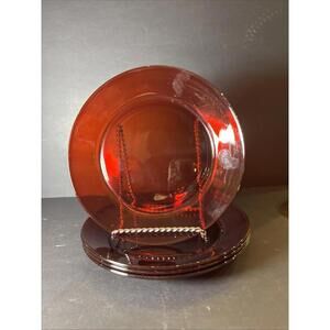 SET OF 4 Arcoroc France Ruby Red Glass 8” Salad Plates